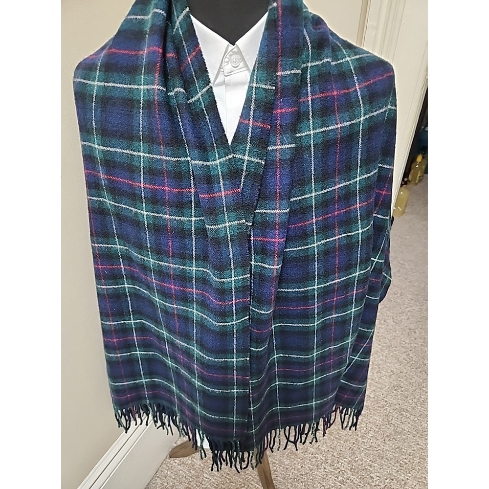 J Crew Plaid Cape Scarf Shrug Navy Blue Green Red Wool Acrylic Blend One Size
